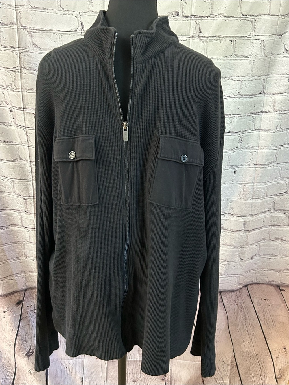 Michael Kors Men's Black Full-Zip Waffle Knit Jacket